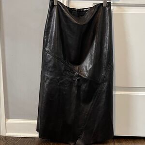 Vintage DKNY Black Leather Paneled Midi Skirt